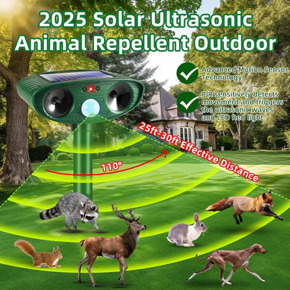 2 Pack Solar Animal Repellent Ultrasonic Outdoor Squirrel Racoon Fortress pro,Cat Deer Repellent with Motion Sensor,Waterproof Mouse Dog Skunk Rabbit Deterrent for Yard