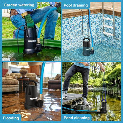 Aeromixer Synthetic Pro 3/4 HP Submersible Mixing + Aerating Pump with 1 HP Water Transfer Pump Bundle - Water Aerator & Garden Utility Pumps, Nutrient Mixing & Aeration Pumps for Farming & Gardening