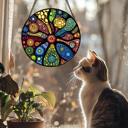Stained Glass Window Hanging Colorful Abstract Plants 9.8" - Retro Boho Suncatcher Door Garden Sun Catcher Home Decor Birthday Christmas for Mom Men Woman Nana