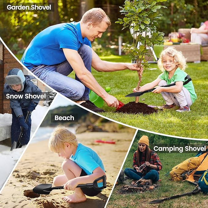 Garden Shovels for Digging, Small Beach Shovel with D-Handle 31 inch, Metal Folding Hand Sand Survival Camping Adult Kids Shovel for Gardening Cleaning