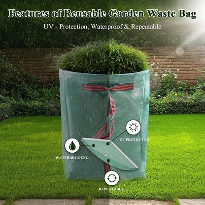 2 Pack 53 Gallons Reusable Yard Waste Bags,Heavy Duty Lawn and Leaf Bags,Dustpan-Type Garden Bag with Reinforced Handles for Collecting Leaves,Branch Debris,Grass Clippings