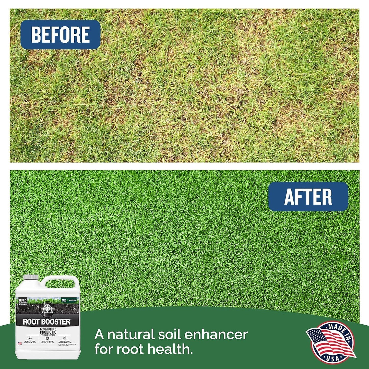 Turf Titan Root Booster Hose End (32 oz) – Natural Liquid Probiotic for Lawn Care – Green Booster for Lawn Maintenance – Supports Growth & Resilience – Covers up to 8,000 Sq Ft