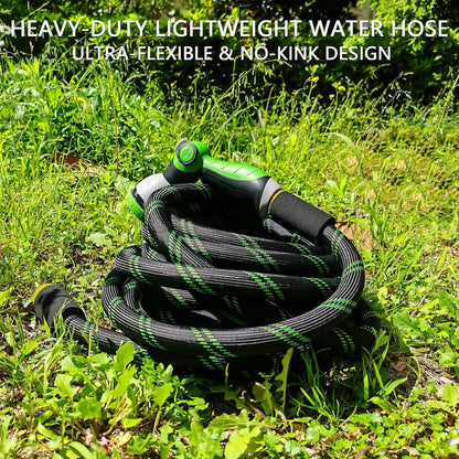 Garden Hose 50 FT, NON-EXPANDABLE Heavy-Duty Flexible & Lightweight Water Hose with 10-Function Nozzle, No-Kink Design, Leak-Proof Super Fabric, Solid Fittings for Lawn, Car, RV, Outdoor