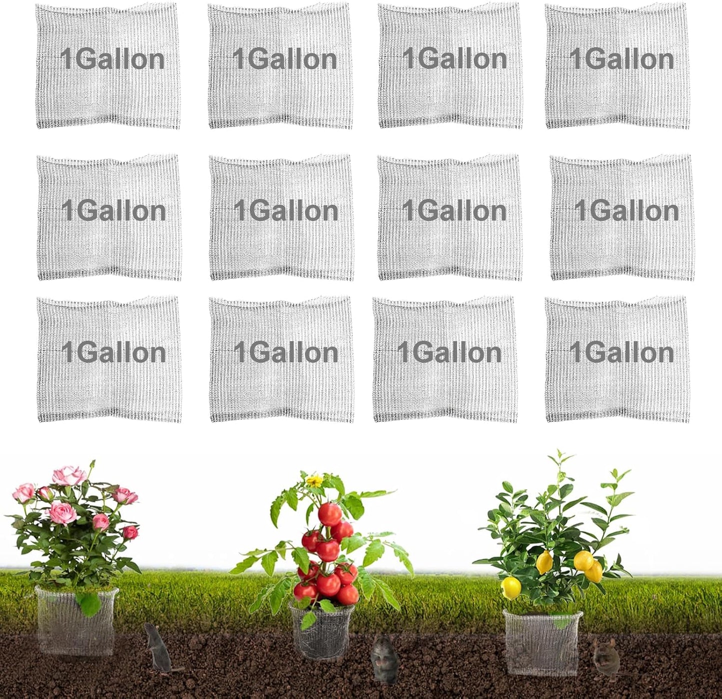 48PCS 1 Gallon Go-pher and V-ole Wire Baskets, 1 Gallon Plant R-oot Go-pher Baskets for Underground R-oot of Large Plants