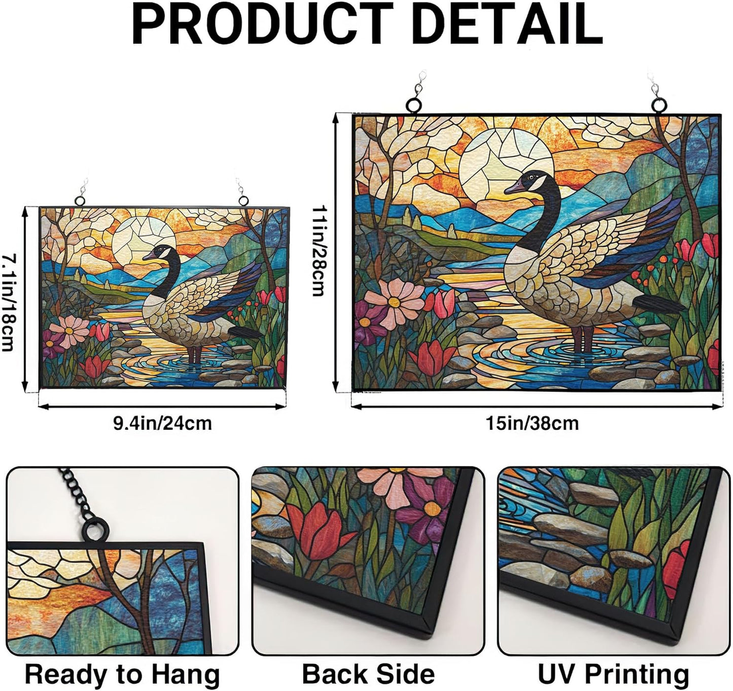 Customized Rectangle Boho Goose Doing Tai Chi Stained Glass Window Hanging Suncatcher Stained Glass Home Decor Garden Halloween Christmas Party Wedding Housewarming Gifts