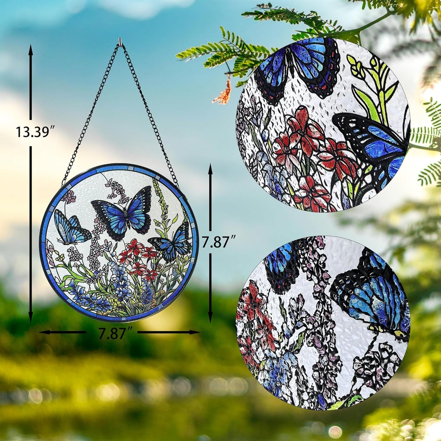 Lager Butterfly Suncatchers for Windows, Butterfly Stained Glass Window Hanging，7.9 inch