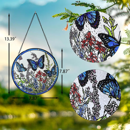 Lager Butterfly Suncatchers for Windows, Butterfly Stained Glass Window Hanging，7.9 inch