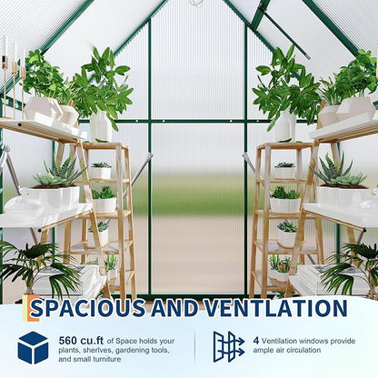 6'X4' Aluminum-Framed Polycarbonate Greenhouse, Heavy Duty Polycarbonate Greenhouse with Quick Setup Structure and Roof Vent, Large Enhanced Aluminum Greenhouses Kit for Outdoors