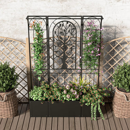 Metal Planter Box with Trellis, Raised Garden Bed with Trellis Privacy Screen, 62 inch Tall Planter Boxes for Climbing Plants, Flowers, Vegetables, Fruits, Balcony and Patio Decor (Black)