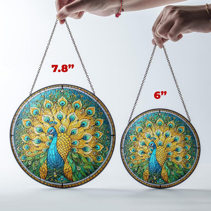 Peacock Stained Glass Suncatchers Wall Art Decor Exotic Birds Sun Catcher Nature Themed Window Garden for Animal Peacock Lovers Women Grandma Mom Painted Glass Panel Patio Décor