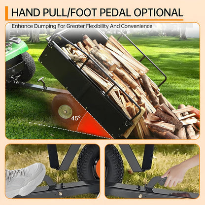 Utility Trailer, Steel ATV Trailer, Heavy Duty Lawn Mower Trailers, 750 Lbs 15 Cu.Ft. with Removable Sides, Pneumatic Tires and Quick Dump Pull Back, Dump Trailers for Gardens, Tractors, and Farms