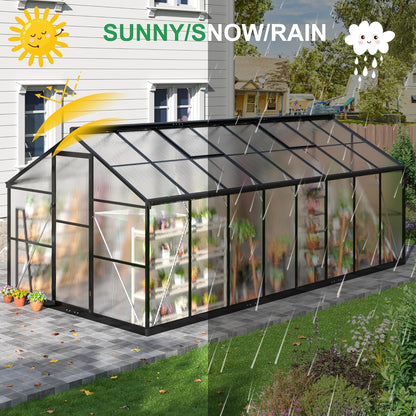 WKM 8x16 FT Greenhouse for Outdoors, Polycarbonate Greenhouse with Roof Vent and Quick Setup Structure, Aluminum Frame, Black