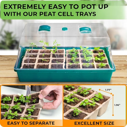 CARPATHEN Seed Starter Tray - Seed Starting Tray with Hard Plastic Humidity Dome and 48 Peat Pots for Seedlings - Plant Germination Trays Plant Starter Kit and Base Mini Greenhouse Germination Kit