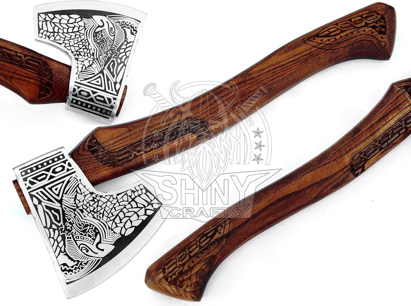 SHINY CRAFTS® Handcrafted Viking Axe – Nordic Engraved Blade with Wooden Handle Unique Gift for Men, Collectors, and Fantasy Enthusiasts (VBA-09)