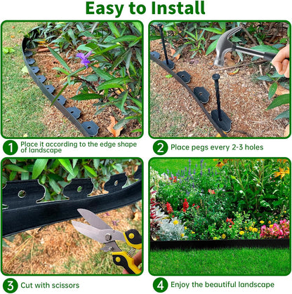 Landscape Edging Border No Dig - 20FT 4IN Tall Garden Edging Border with 20 Stakes, Plastic Garden Fence Lawn Edging Flexible for Landscaping, Flower Beds, Yard, Pathway with Connectors