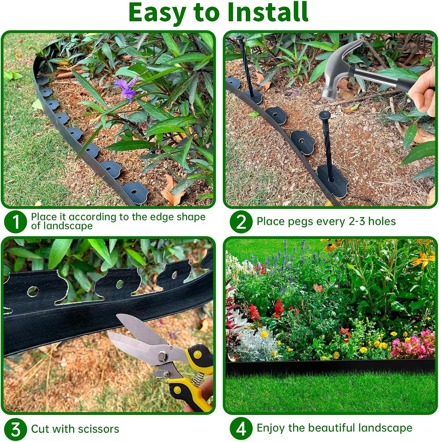 Landscape Edging Border No Dig - 40FT 4IN Tall Garden Edging Border with 40 Stakes, Plastic Garden Fence Lawn Edging Flexible for Landscaping, Flower Beds, Yard, Pathway with Connectors
