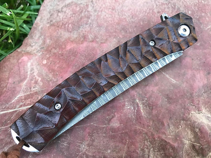 TACTICAL GEARZ Damascus Pocket Knife - EDC Folding Knife with Rosewood Handle - 67 Layer Damascus Steel VG10 Blade Everyday Carry (Alya)