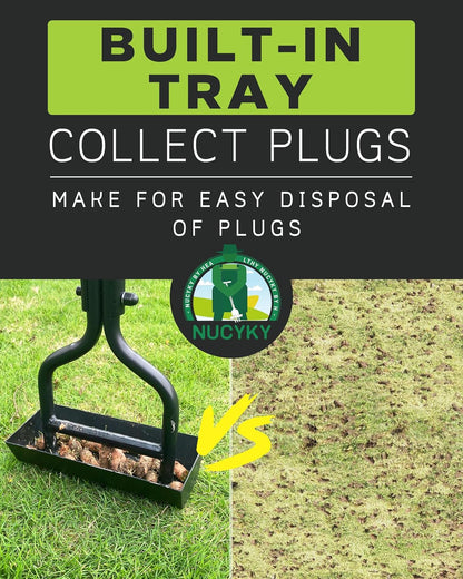 Lawn Aerator Coring Tool with Soil Core Tray, Manual Garden Plug Aerator for Grass Aeration, Yard Aerator & A Cleaning Tool for Compacted Soil, Lawn Care, 38”,Chartreuse Handle, Patented
