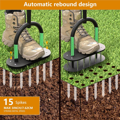 seasky Lawn Aerator Spike Metal Manual Dethatching Lawn Aerator Tool with 15 Iron Spikes Spring-Loaded Design Grass Aerator Tools for Yard, Patio, Garden Tool (15 Nails)