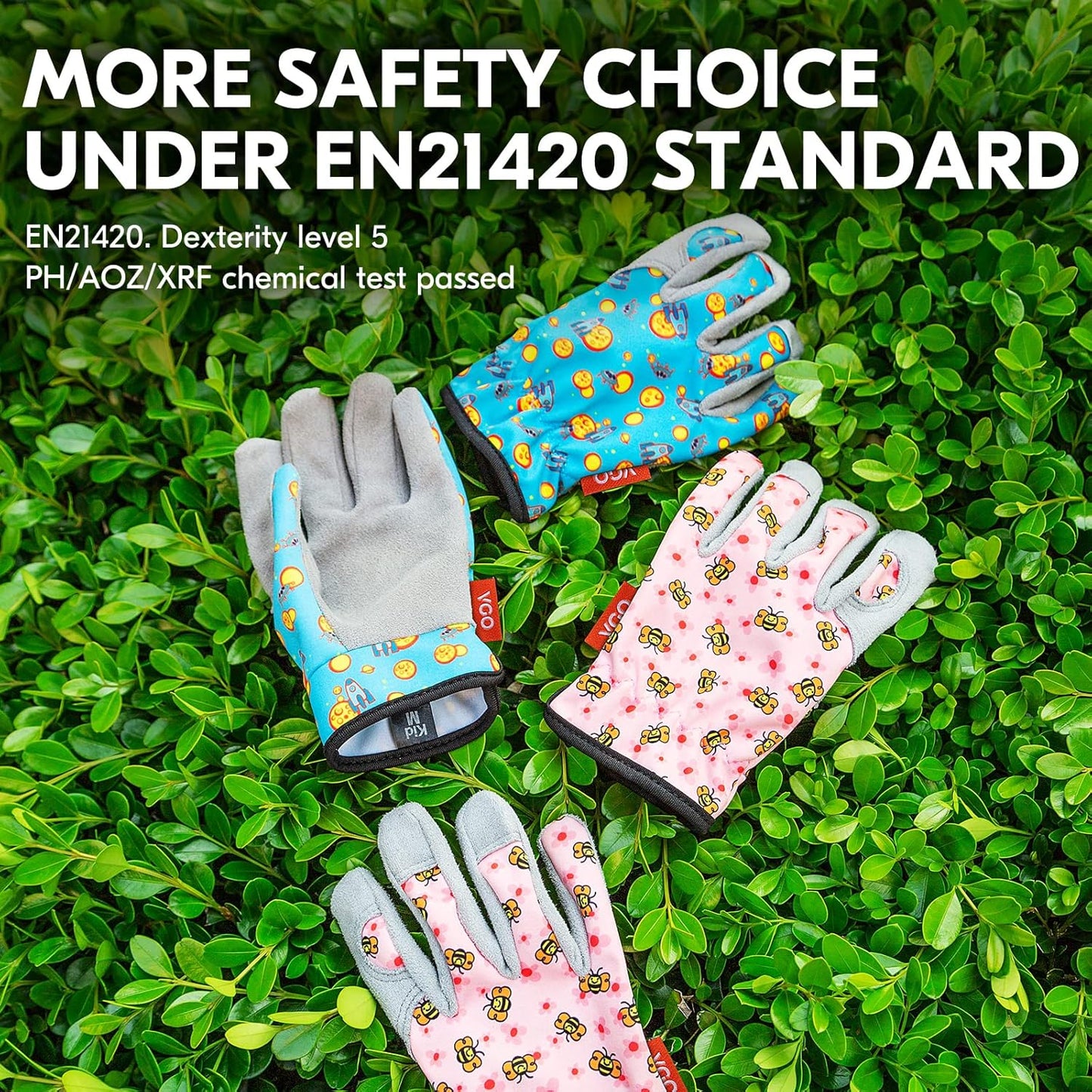 Vgo... 1-Pair Age 7-8 Kids Gardening Gloves,Children Yard Work Gloves,Soft Safety Outdoor Playing Gloves(Size XL, Blue Plane, KID-MF7362)