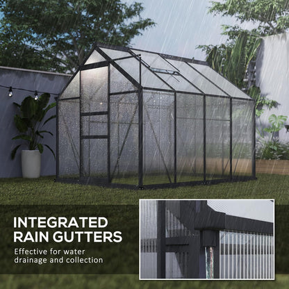 Outsunny 6' x 8' Greenhouse for Outdoors, Polycarbonate Greenhouse with Rain Gutter and Roof Vent, Aluminum Walk-in Green Houses for Outside for Patio Backyard Garden, Gray