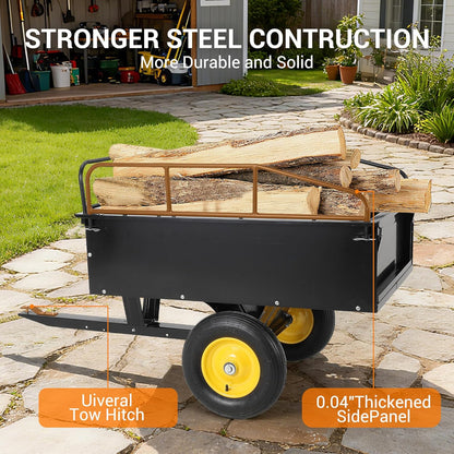 Garvee Heavy Duty Tow Behind ATV Trailer Steel Dump Cart 500 LB, 10-Cubic Feet Capacity Garden Utility Trailer with Removable Tailgate for Riding Lawn Mower Tractor
