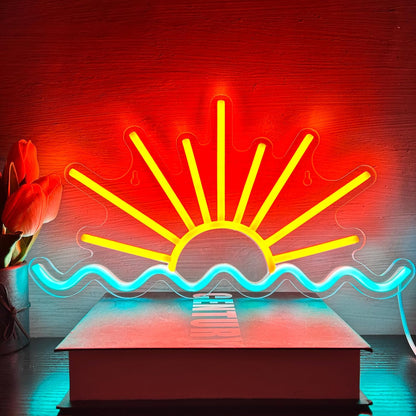 Sunrise Sunset Neon Sign Sun Wave Neon Signs for Bedroom, Beach Bar, Party, Man Cave, Living Room Wall Decor USB Powered Led Neon Light Sign with Dimmer Switch