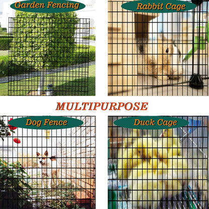 Black Metal Garden Fence, 48inch(H) x 100ft(L), 2 inch x 3 inch,14GA 2/3/4/5/6 Ft Tall Chicken Wire PVC Coated Welded Wire Mesh Roll for Dogs Border Yard Vegetable Plant Protection Poultry Netting