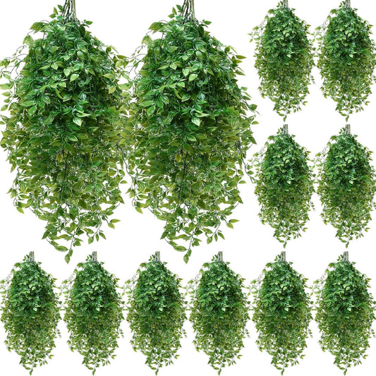 Hoteam 12 Pcs Artificial Hanging Plants 32 Inch Fake Ivy Vines with Fake Leaves Patio Artificial