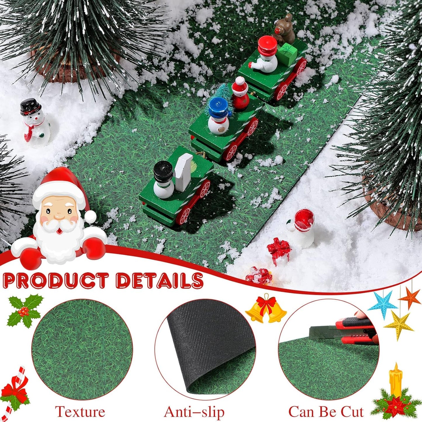 Marspark Christmas Village Accessories 5 x 50 Inch Christmas Miniature Road Village Street Mat Xmas Snow Street Decorations for Little Landscape(Grass Style)
