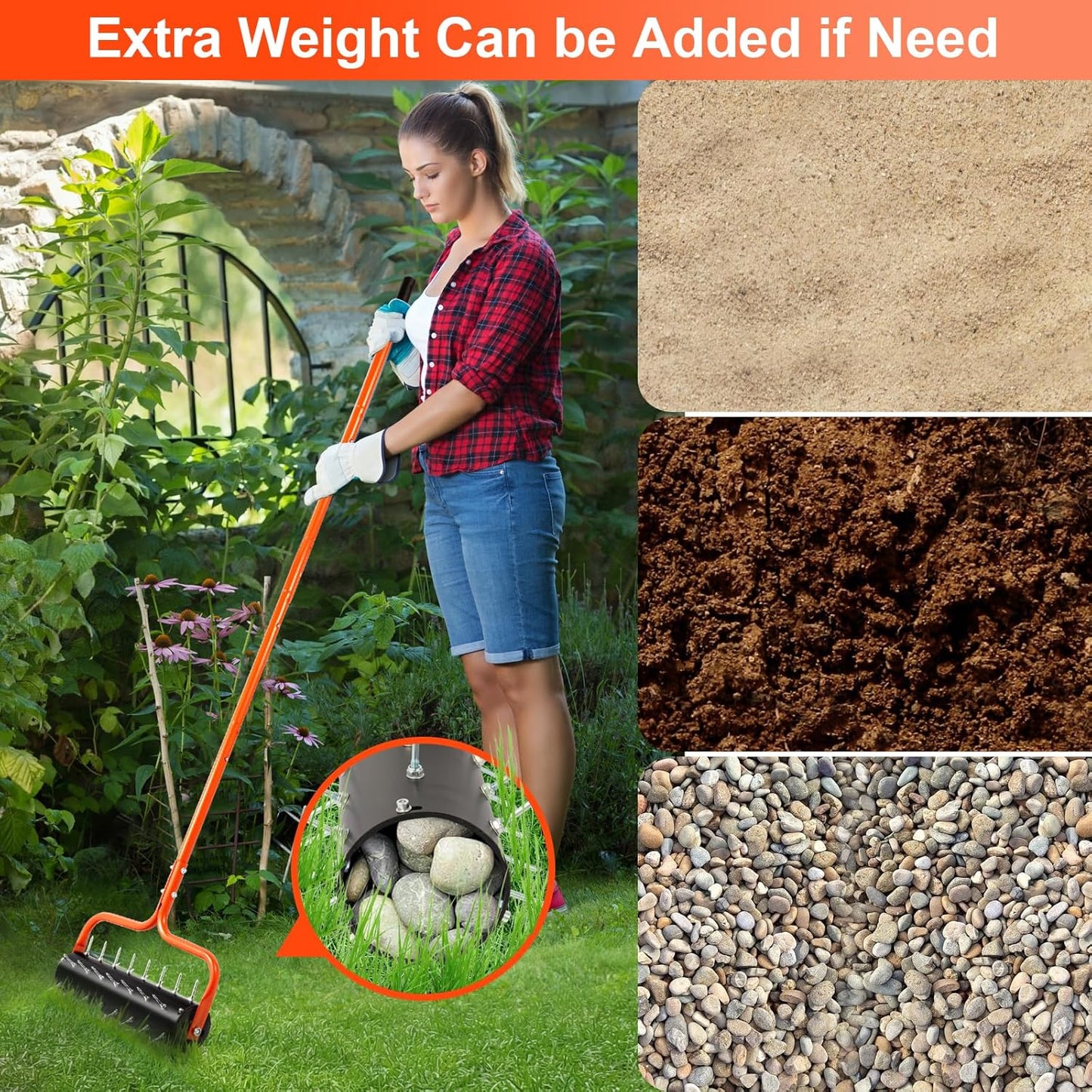 sancat Lawn Aerator, 21" Push Coring Aerator,Preasembled Spike Gardening Aerator Tool,Lawn Plug Soil Aerator,Aerator Lawn Tool,75" Adjustable Handle,Heavy Duty Aerator for Lawn,Garden,Farm Care.