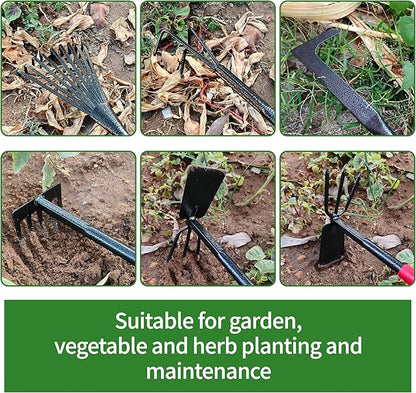 Set of 6 Gardening Tool Set, Rust-Resistant Handy Tools for Gardening, Ideal Gardening Gift Set, Including Trowel, Weeder, Hoes, and Rakes