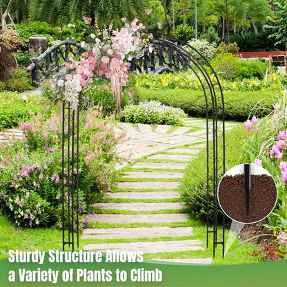 7FT Black Garden Arbor Trellis, Outdoor Metal Garden Arch for Climbing Plants Flowers Vines, Metal Lightweight Wedding Decoration Frame Archway for Lawn Bridal Party Ceremony Holiday Event