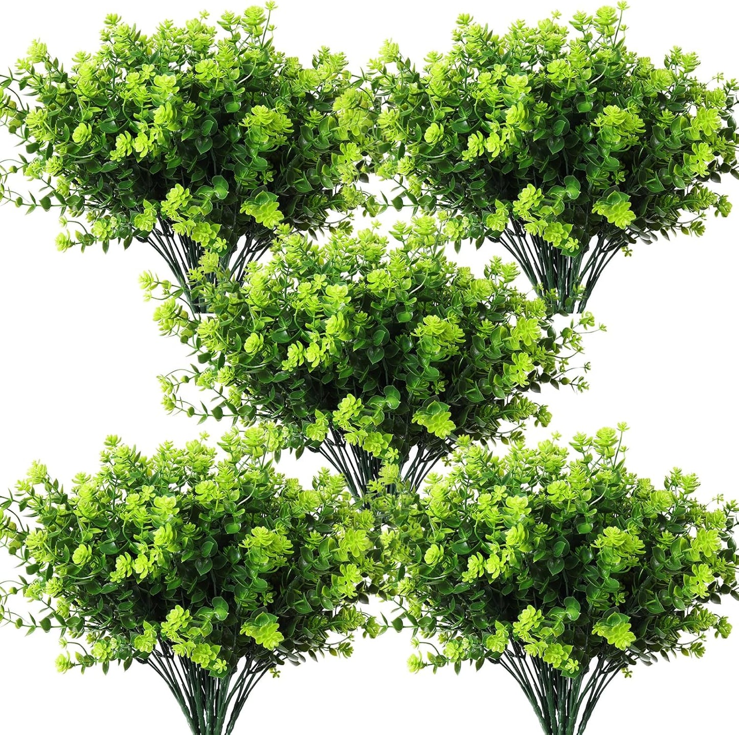 RECUTMS Artificial Outdoor Flowers Artificial Greenery Artificial Plant Bundles Spring Greenery Outdoor Plants Artificial UV Resistant for Porch Artificial Eucalyptus Stems,10 Pcs(Green)