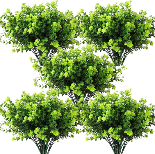 RECUTMS Artificial Outdoor Flowers Artificial Greenery Artificial Plant Bundles Spring Greenery Outdoor Plants Artificial UV Resistant for Porch Artificial Eucalyptus Stems,10 Pcs(Green)