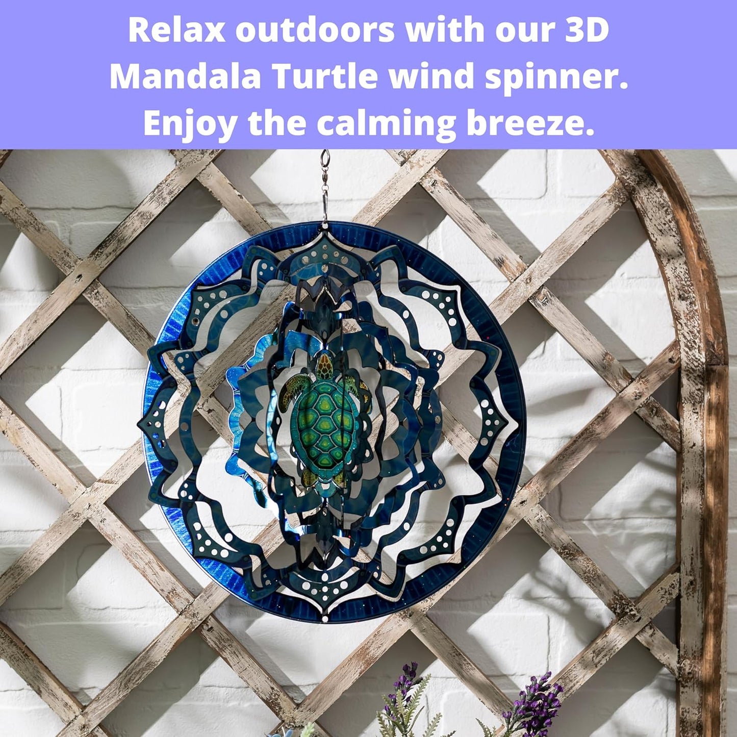 VP Home Kinetic Wind Spinner - Large Mandala Turtle - Colorful Garden Metal Outdoor Spinners - Unique Yard Wind Catchers - 3D Garden Wind Art Sculpture - Lawn and Patio Hanging Windmill Decorations
