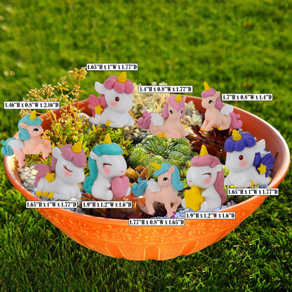 Mood Lab Miniature Unicorn Figurines Set - Funny Mini Statue Kit of 9 pcs - Unicorn Fairy Garden Accessories