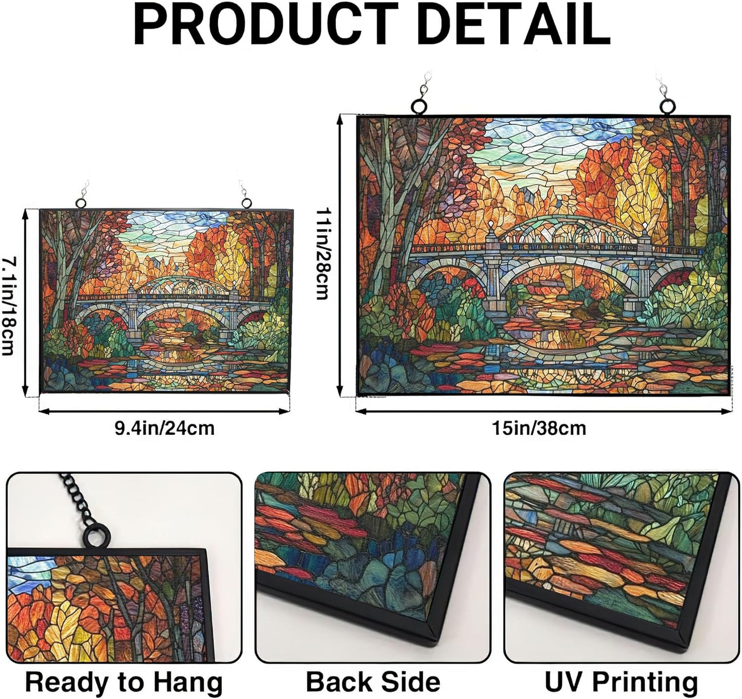 Rectangle Art Nouveau Forest Train Bridge Stained Glass Sun Catcher, Wall Hanging Colored Decor Room Indoor Window Decor, Halloween, Christmas Hanging Ornament Mother Day