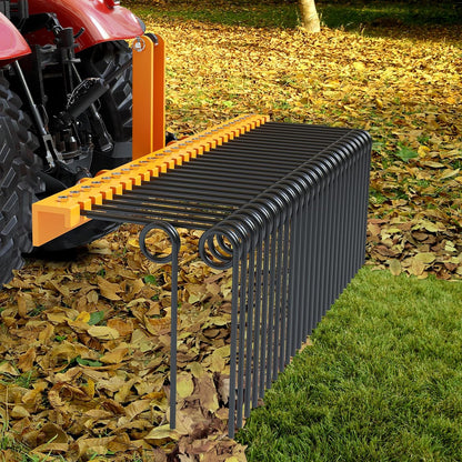 72 Inch Pine Straw Needle Rake, 3 Point Landscape Rake, Powder Coated Steel Spring Tow Behind Rakes, Tractor Attachments for Leaves Straw Grass Attach to Cat 0 Cat 1, Orange