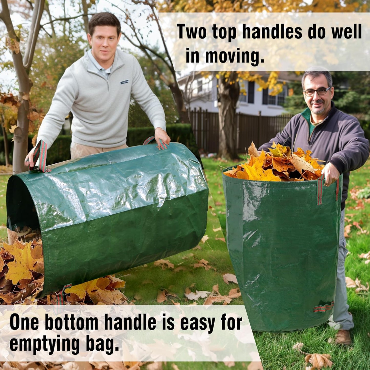 Gardzen 3-Pack 72 Gallon Yard Waste Bags, Reusable Heavy Duty Collapsible Garden Leaf Bags with Plastic Ring, Stand-Up Yard Waste Bin for Leaves, Lawn Debris & Grass Clippings, PE Material