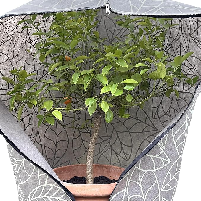 Plant Covers Freeze Protection 24"x32" in 4 Pack | Brown Winter Frost Blankets for Outdoor Plants | Reusable Garden Cover Bags with Zipper Drawstring | Cold Weather Shrub Protection Cloth
