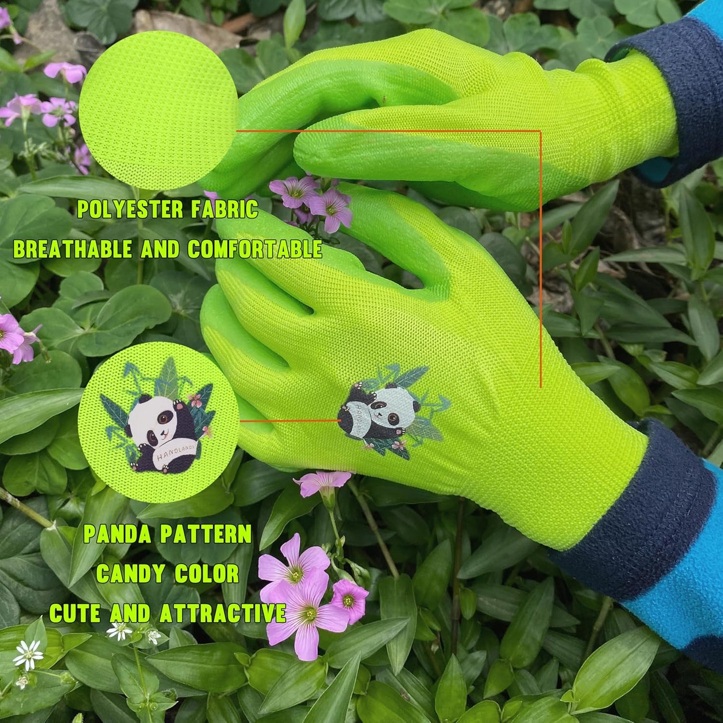 HANDLANDY 2 Pairs Kids Gardening Gloves, Toddler Children Garden Yard Work Outdoor Playing Gloves, Rubber Coating, for Girls Boys Youth (Size M, Green)