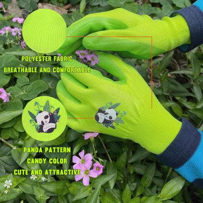 HANDLANDY 2 Pairs Kids Gardening Gloves, Toddler Children Garden Yard Work Outdoor Playing Gloves, Rubber Coating, for Girls Boys Youth (Size XL, Green)