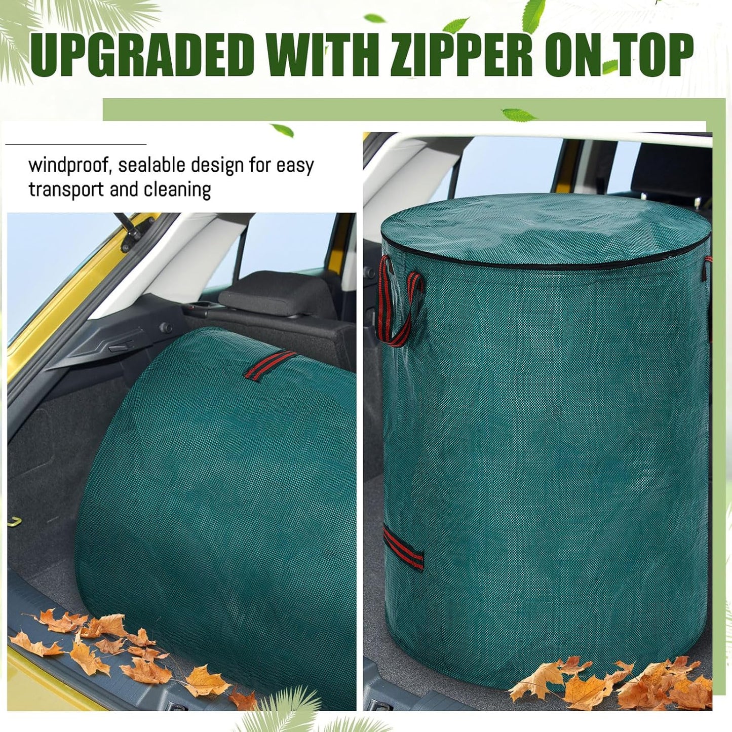 10 Pcs 106 Gallons Yard Waste Bags with Lid and 4 Pairs Gardening Coated Gloves Leaf Bags (h30" x D26") 4 Handles Large Waste Container for Lawn Yard Weed Leaf