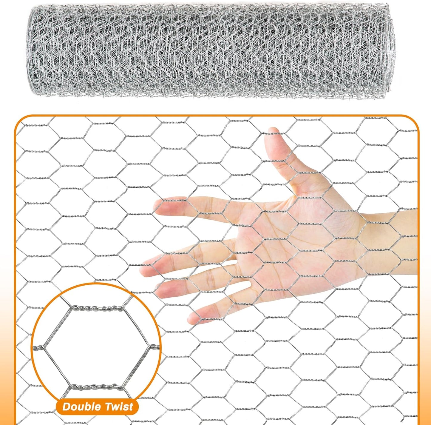 Sliver Chicken Wire 48 inch(H) x 100 ft(L), Anti-Rust Hexagonal Galvanized Metal Garden Netting for Floral Arrangements, Powder Coated Chicken Wire Coop for Crafts Plant Protector Pet Rabbits Fencing