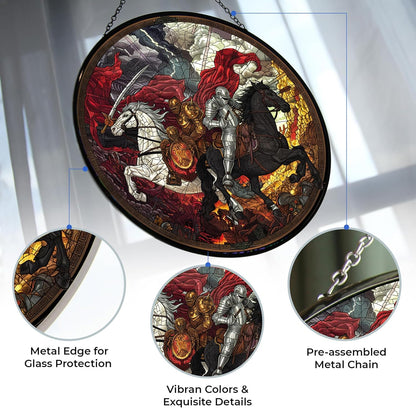 Horsemen of The Apocalypse Stained Glass Window Hanging Window Suncatcher 12" Glass Panel with Metal Chain and Hooks Sun Catchers Indoor Wall Art Home Decor Gift for Women Mother's Day