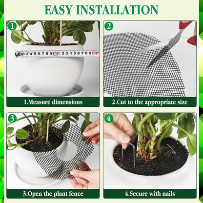 10pc 15.7" Plant Pot Covers Custom Cut Plant Pot Grids to Protect Soil from Animals for Indoor & Outdoor Potted Plants by Preventing Soil Damage Includes 30 Securing Stakes