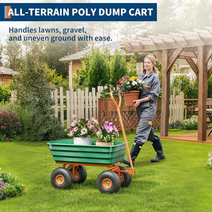 All-Terrain Garden Dump Cart with Removable Bed | 600Lb Heavy Duty Utility Wagon for Yard Work | 180° Pivoting Handle for Easy Control | Hauls Soil, Plants, Tools with Ease