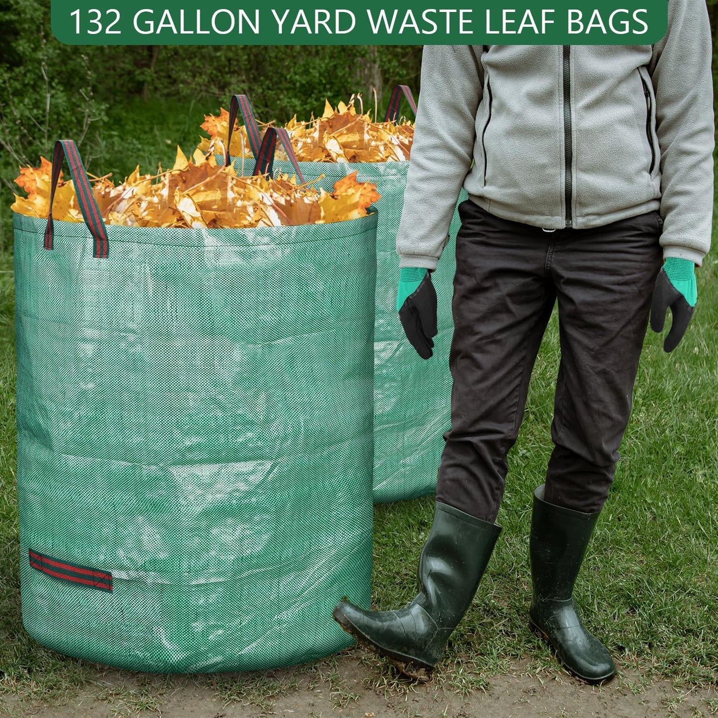 3 Pack 132 Gallon Reusable Yard Waste Bags Heavy Duty Lawn and Leaf Bags Yard Waste Container Garden Grass Bags