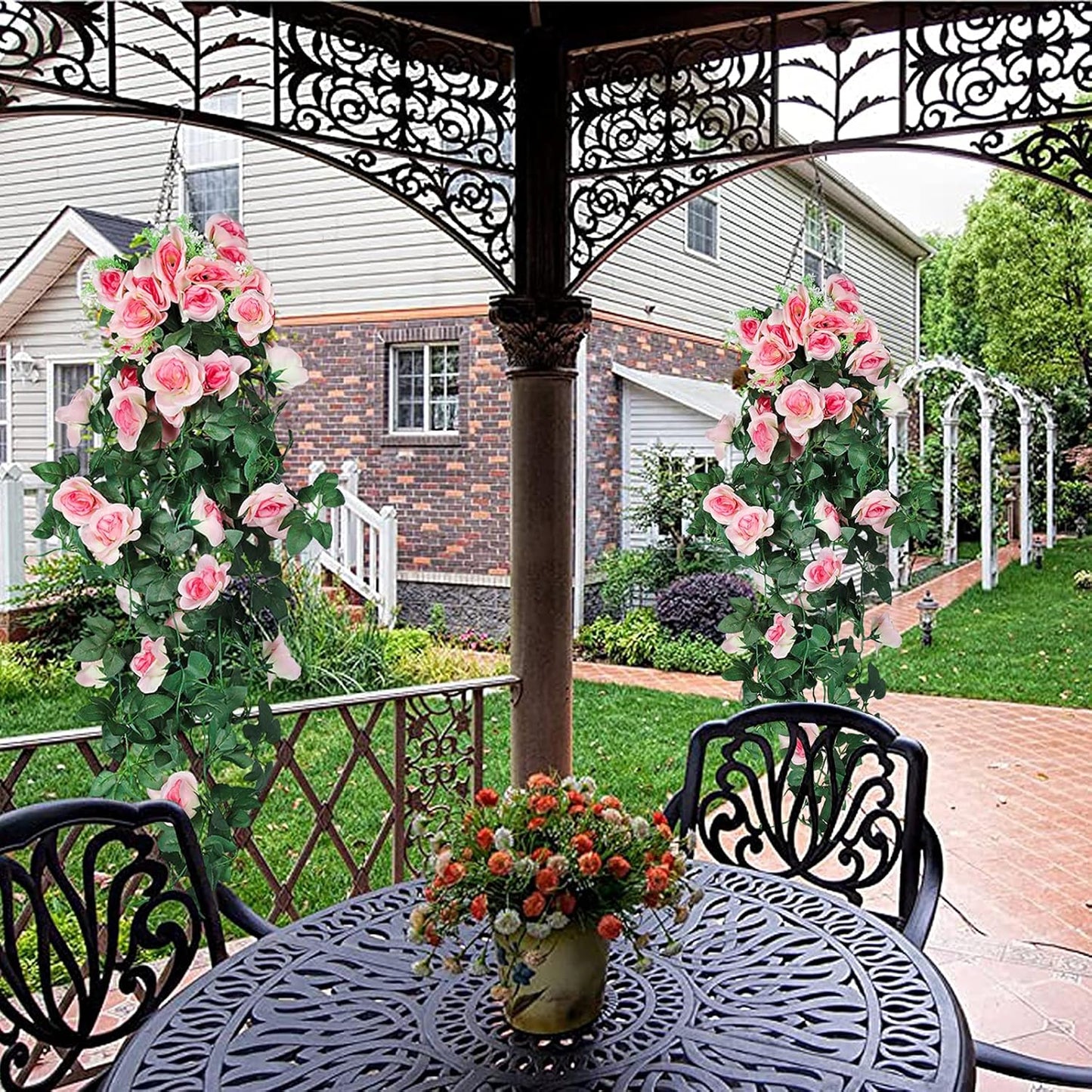 RECUTMS 2PCS Artificial Hanging Flower 3.3Ft Fake Garland for Home Room Garden Wedding Indoor Outdoor Decoration (Champagne)